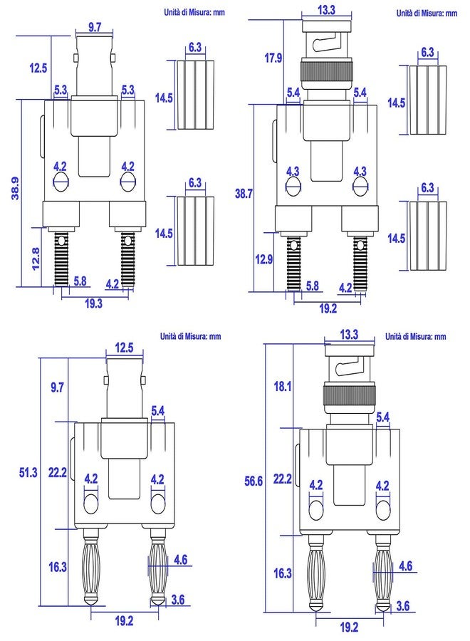 Onelinkmore BNC Kits - 4 Type BNC Male Female to 2X 4mm Dual Banana Female Male Socket Binding Post RF Coax Coaxial Splitter Connector Banana Adapter - Image 3